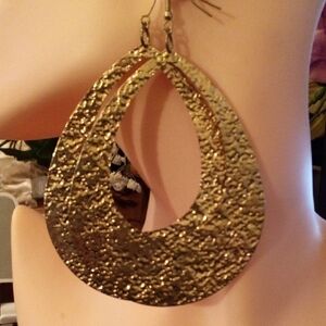 Gold Textured Teardrop Earrings - Women Jewelry